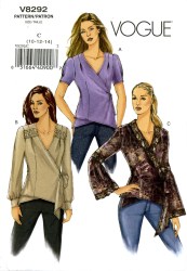 8292 EZ VOGUE WRAP TIED SS-LS BLOUSE RUFFLE OR NOT PATTERN 10-14 or 16-20 choice 